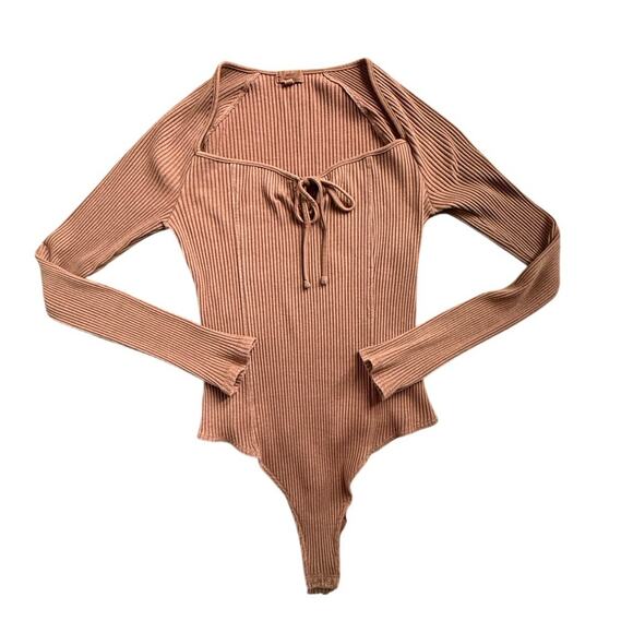 Aerie Tops - Aerie Women's Long Sleeve Thong Bodysuit, Size Medium, Brown/Burnt Orange